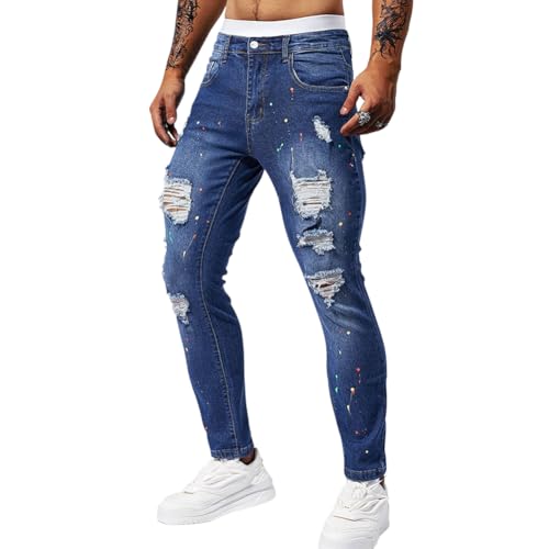 XYGJZ Mens Ripped Skinny Slim Fit Stretch Distressed Destroyed Jeans Denim Pants