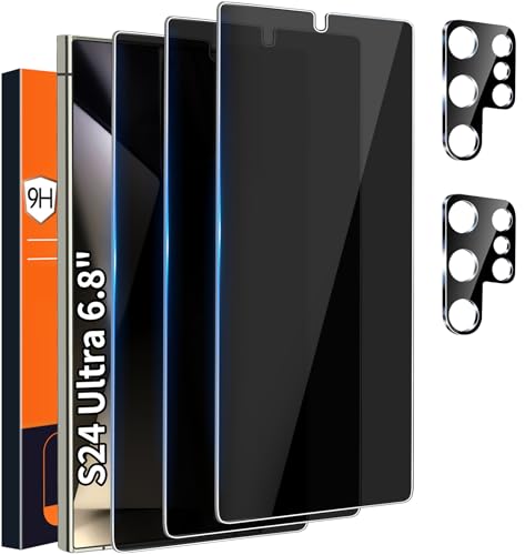[3+2 Pack] Galaxy S24 Ultra Privacy Screen Protector, 9H Tempered Glass, Ultrasonic Fingerprint Support, 3D Curved, HD Clear Anti-Spy Film for Samsung S24 Ultra 5G Glass Screen Protector