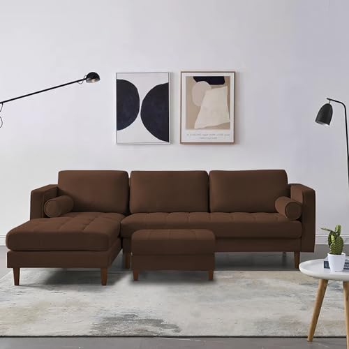 Image of Lezra LHS 4 Seater L Shape Sofa Set with Center Table for Living Room (Brown Fabric) Premium Fabric Sofa