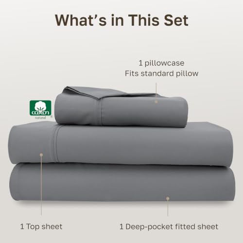 Image of California Design Den Twin XL Sheets Set - Soft 400 Thread Count Sateen, Natural 100% Cotton Bed Sheets Twin XL, Deep Pockets with All Around Elastic for a Snug Fit, Durable Bedding - Slate Grey