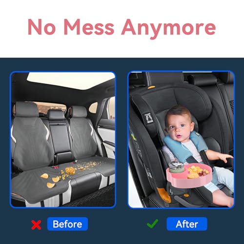 Image of Kids Car Seat Tray, Travel Tray with Cup Holder for Toddler Baby, Kids Car Seat Food Snack Organizer for Road Trip, Stroller snack Organizer Travel Must Haves Toddler Must Haves (Pink)