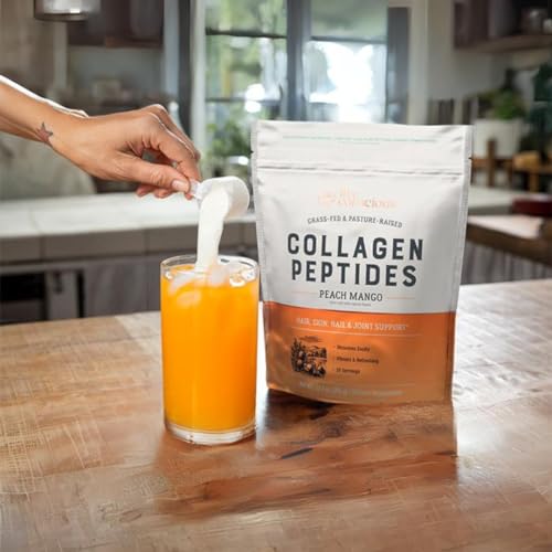 Image of Live Conscious Collagen Peptides Powder - Peach Mango Flavored Collagen Powder - Hair, Skin, Nail, & Joint Support - Type I & III Grass-Fed Collagen Supplements for Women and Men - 30 Servings - 13oz