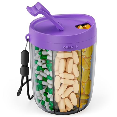 Image of PULIV Large Supplement Organizer Bottle, Holds Plenty of 6 Various Vitamins in 1 Pill Dispenser with Anti-Mixing & Wide Openings Design, Easy to Retrieve Meds, Includes 20 Pcs Labels Dark Purple