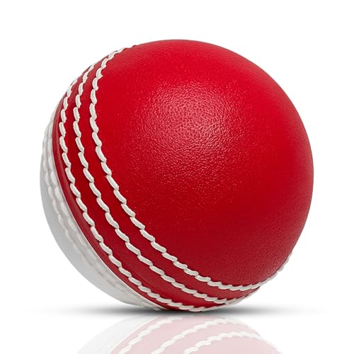 Image of Heega i-30 Synthetic Dual-Color Cricket Ball - Red & White, Nylon Stitched, PVC Exterior, High-Rebound PU Core - Ideal for Training & Matches | Swing Practice Ball (Dual Colour-Ball (Pack of 1)