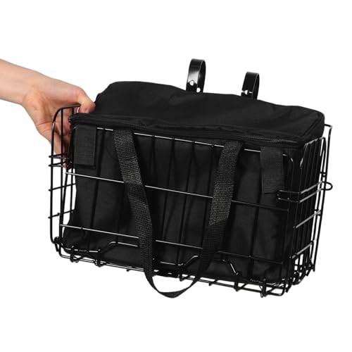 BESTonZON Folding Mountain Bike Basket Rear Rack with Removable Liner Bag, 1300g Black Foldable Bicycle Front and Rear Cargo Basket for Adult Cycling and Pet Transport