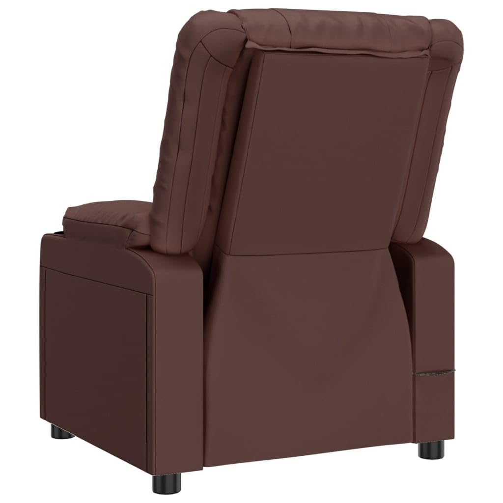 Sillón de relax manual marrón de piel sintética con 3 posiciones, respaldo y reposapiés ajustables manualmente, asiento acolchado grueso con reposabrazos anchos, marco de madera y metal