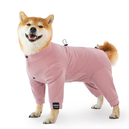 Dog Winter Warmer Fleece Onesie, Bodysuit for Small Medium Large Dogs, Stretchy Cold Weather Pet Warmer Jumpsuit Puppy Onesie Lightweight, Pink, X-Large