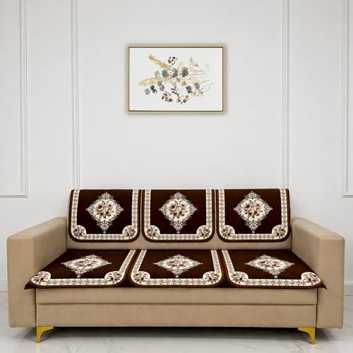 Image of Homerz Premium 'Luxe Series' Holland Velvet Sofa Cover | Smooth Finish | Anti-Skid Fleece Backing | Soft Touch Couch Protector for Living Room (Coffee, 3 Seater, Seat Cover with Backrest)