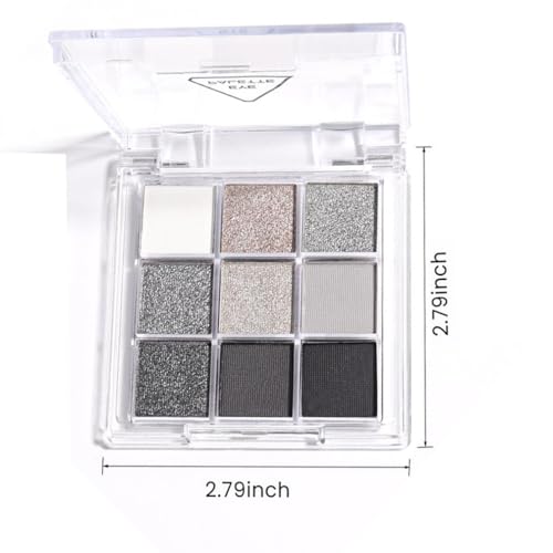 FLYEEO Black Smoky Eye shadow Palette, 9 Colors True Black Dark Grey Smokey Goth Makeup Pallet, 9 Soft Matte Shimmer High Pigmented Basic Black White silver eye shadow for Halloween