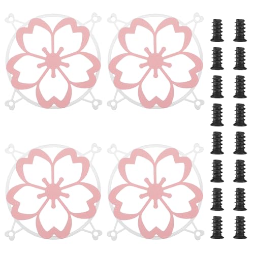 Lounsweer 4 Pcs 120mm Pink Sakura Guard Fan Grill Metal PC Fan Grill Cover with Screws Cute Computer Accessories Coquettish PC Case Decor for Office Game Room Valentines Gift for Girls Women