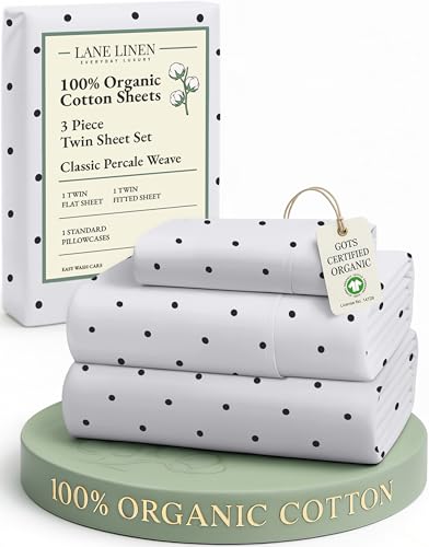LANE LINEN 100% Organic Cotton Twin Sheets Set - 3 PC Bedding Sheets & Pillowcases - Breathable & Cooling Bed Sheets - Deep Pocket up to 15