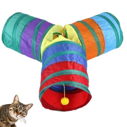 Túnel Labirinto para Gatos em Y Brinquedo Interativo para Pets Dobrável com 3 Entradas Colorido com