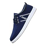 tazimall Casual Sneakers for Men Comfortable Lace-Up Canvas Shoes Low Top Walking Shoes Denim Blue