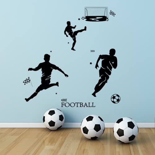 PLIGREAT Fotboll väggklistermärken, fotbollsspelare silhuett väggdekaler, vinyl sport väggkonst väggdekor klistermärke för fotbollsälskare pojkar rum vardagsrum sovrum tonåringar gåva