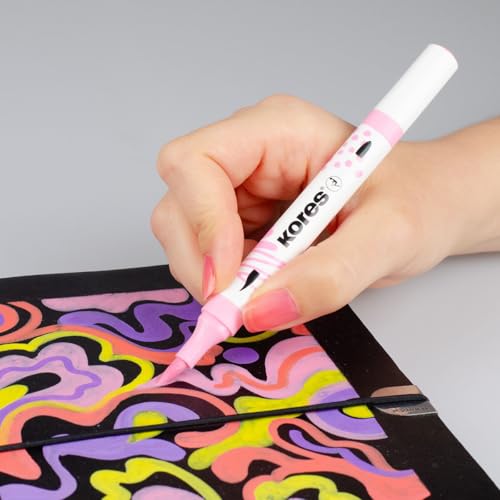 Kores - Kreative Marker Acrylic Duo Tip Set 12 colours - Brush and Cone Tips for Paper, Wood, Glass, Canvas, Rock, Fabric, Ceramics - DIY Crafts, No Shaking - 12 Pieces