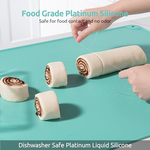 Image of Silicone Dough Rolling Pastry Mat: U-Taste 19.7 inchx27.6 inch Extra Large Food Grade Non Stick Baking Sheet, 4mm Thick Non Slip for Kneading Prep Making Pizza, Fondant, Pie Crust with Measurement (Aqua Sky)