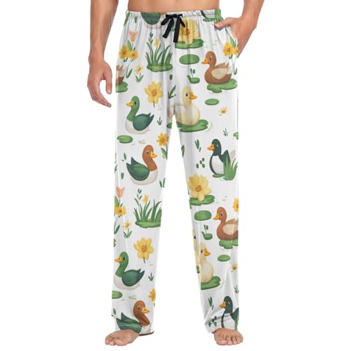 Pigsaly Pajama Pants Duck Flowers Wildlife Animal Men's Pajama Bottoms Lounge Sleepwear PJs Sleep Pants S3