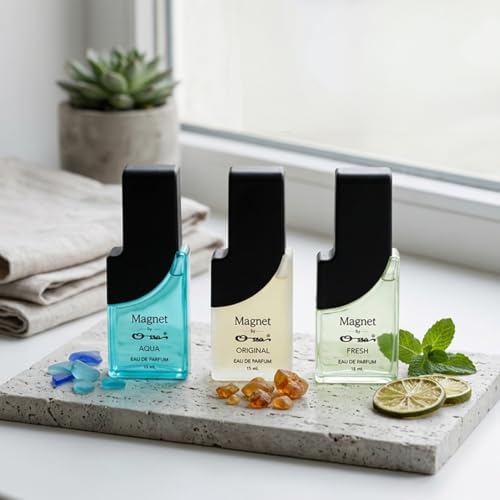 Image of Ossa Magnet Aqua, Original & Floral Eau De Parfum Combo for Men & Women | Long Lasting Perfume Set | Aqua, Floral & Woody Fragrance | Daily Wear Travel Size Perfume | Unisex EDP Gift Set | 3 x 15ML
