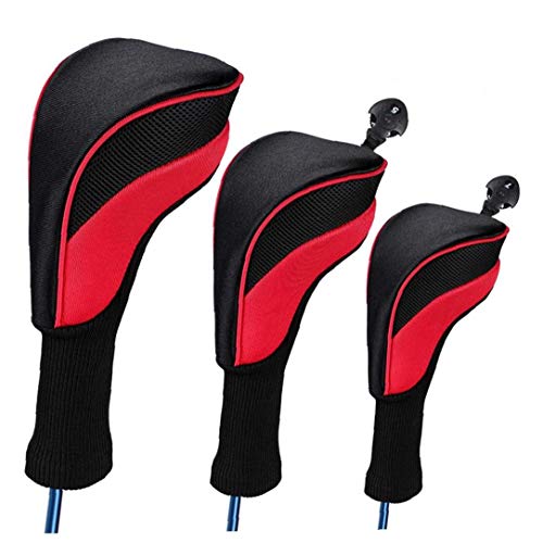 Canjerusof Black Golf Head Covers Driver 1 3 5 Fairway Woods Headcovers Long Neck 1680D Knit Head Covers for Golf Club Fits All Fairway and Driver Clubs 3pcs Cover