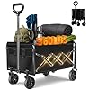 SURFOU Festival Trolley Cart, 120L Foldable Wagon with 360° All-Terrain Wheels & Drink Holders, 360lbs Capacity Heavy Lightweight Cart for Outdoor, Grocery Shopping, Camping, Adjustable Handle, Black