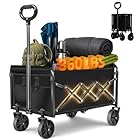 SURFOU Festival Trolley Cart, 120L Foldable Wagon with 360° All-Terrain Wheels & Drink Holders, 360lbs Capacity Heavy Lightweight Cart for Outdoor, Grocery Shopping, Camping, Adjustable Handle, Black