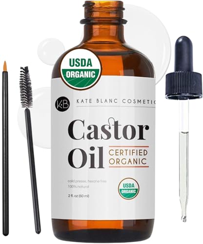 Kate Blanc Cosmetics Castor Oil Organic for Hair, Lashes, Face (2oz), 100% Pure, Cold Pressed,...