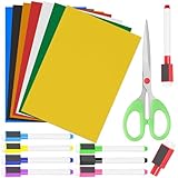 Glarks 16-teiliges flexibles Magnetbogen-Set, A4 x 0,6 mm, inklusive magnetischen Klebebögen in 7 Farben, 1 Schere, 8 magnetische trocken abwischbare Marker mit Radierkappe für Büro, Kalender