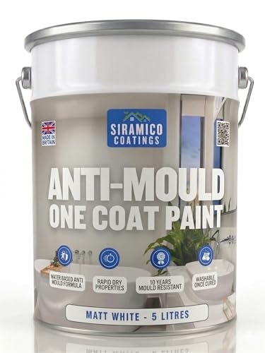 SIRAMICO COATINGS Anti-Mould Paint | 5 Litres | Superior 10 Year Anti Mould Resistant Paint for Bathrooms Kitchens Walls and Ceilings - Easy Brush & Roller Application