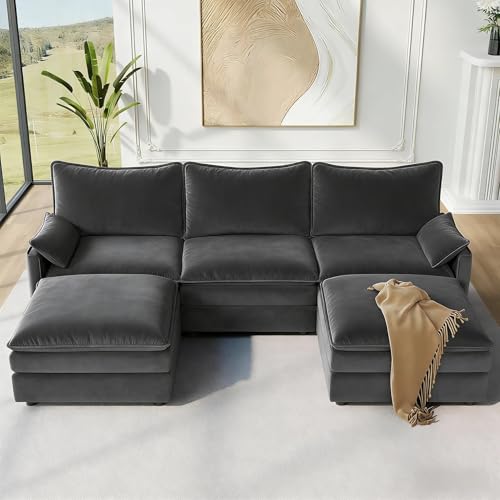 Image of Vesgantti 105 inch U Shaped Modular Sectional Sofa with Ottoman, Cloud Couch with Multi-Layered Cushion, Flexible Module Combination for Living Room,Office,Easy Assembly, Dark Grey