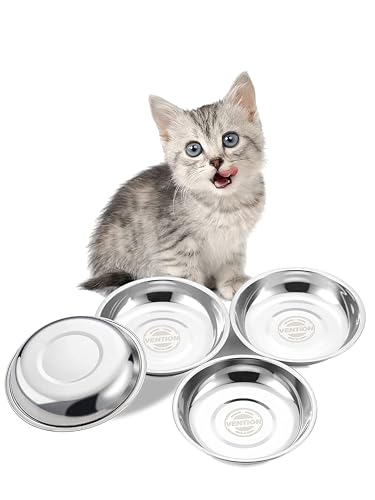 VENTION Ciotole per Gatto in Acciaio Inossidabile poco Profondo 14,6 cm, Set di 4 Piattino Gatto Acciaio di Sostituzione per Mangiatoie, Lavabili in Lavastoviglie