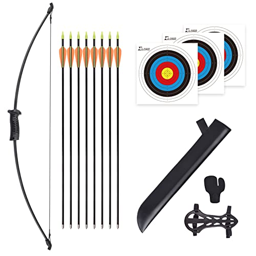 Outdoor Youth Recurve Bow and Arrow Set with Quiver Junior Archery Beginner Kids Longbow for Training Includes 8 Arrows, Armguard, Quiver,Finger Tab,3 target face