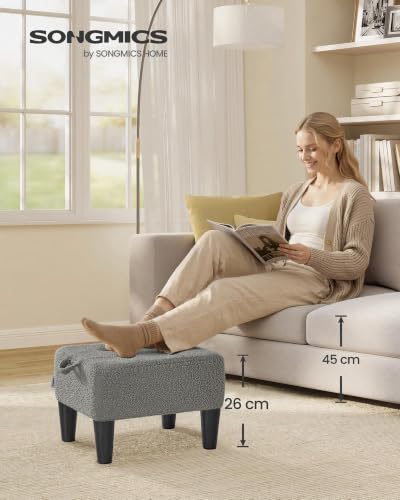 Miniatura 2 de Songmics Taburete, Reposapiés, Imitación Lino, Acolchado Grueso, Carga Hasta 150 Kg, Para Salón Dormitorio Entrada, Gris Pizarra Y Negro Tinta Lom502g01