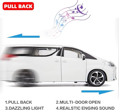 Image of 1:24 Lexus LM300 Alloy Diecast Model Car, Pull Back Toy Vehicle with Light and Sound, Openable Doors, Realistic Design, Gift for Boys, Girls, and Car Enthusiasts (White)