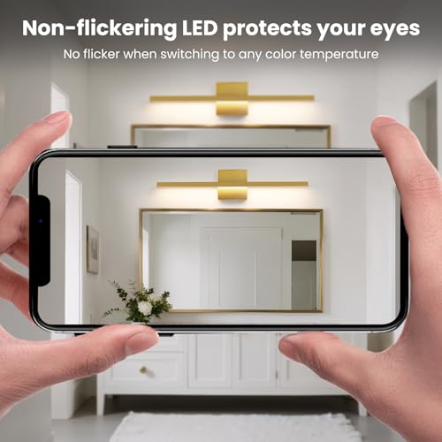 Image of Epinl Gold Bathroom Light Fixtures - 24 inch Brushed Gold Vanity Light for Bathroom Over Mirror Dimmable 5CCT LED Light Bar Modern Lighting Fixture for Bathrooms Bedroom Living Room