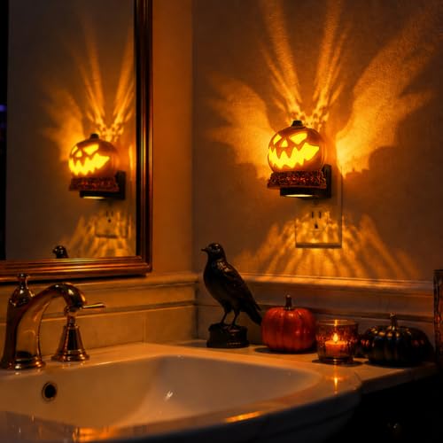 Image of Briignite Pumpkin Projector Night Light, RGB & Warm Halloween Night Light | Halloween night lights plug into wall pumpkin projector, 9 RGB colors plus warm white, dusk to dawn, Halloween decor party