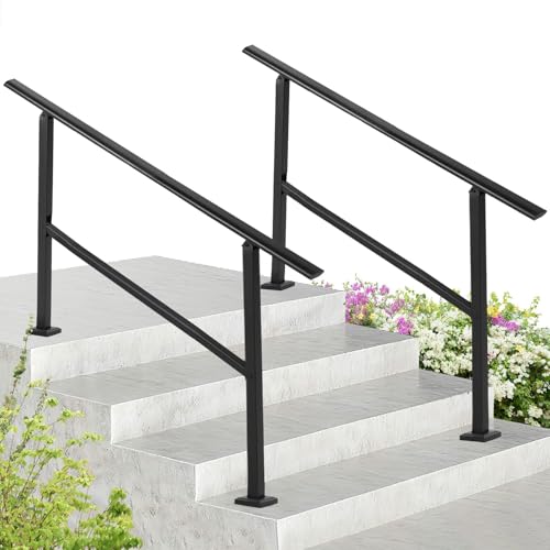 2-Pack Metal Hand Rails for Outdoor Steps, 4 Step Stair Handrail & Indoor Stair Railing Kit,Black Adjustable Railings for Outdoor Steps and Hand Rails for Porch Deck Garden by ExploreHorizon - Used condition - US$49.60