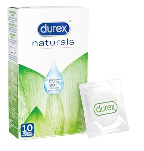 Durex Naturals - Kondome aus natürlichen Inhaltsstoffen, Naturkautschuklatex mit wasserbasierter Gleitgelbeschichtung 10 Stück