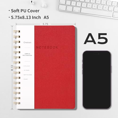 Image of Spiral Notebook-5.75 inch x 8.125 inch College Ruled Journal with Inner Pockets and 160 Pages,PU Leather Cover Business Journal, Twin-Wire Binding Notebook Perfect for Office & Home School Supplies Dark Red