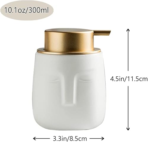 Miniatura 8 de Dispensador de jabón único y moderno, botella de cerámica en forma de cara con bomba mate dorada a prueba de óxido, dispensador de loción decorativo