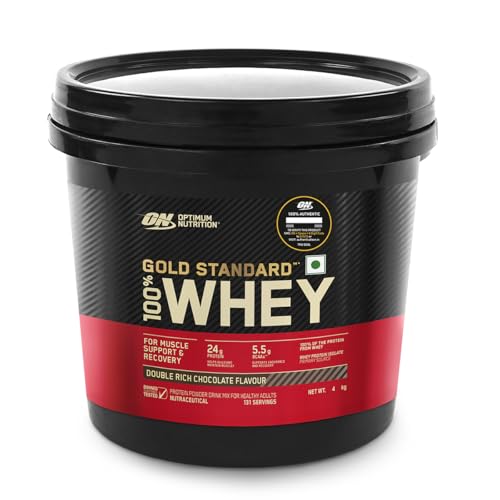 Image of Optimum Nutrition (ON) Gold Standard 100% Whey Protein Powder 4 Kg (Double Rich Chocolate), for Muscle Support & Recovery, Vegetarian - Primary Source Whey Isolate