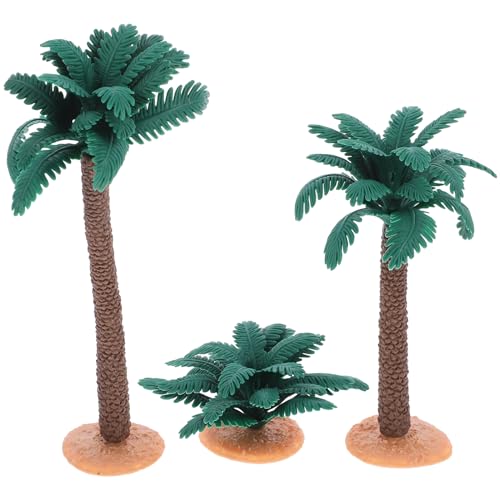 Yardwe 3 Pcs Mini Artificial Palm Tree Set, Plastic Coconut Fake Plant Bushes, Model Trees for...