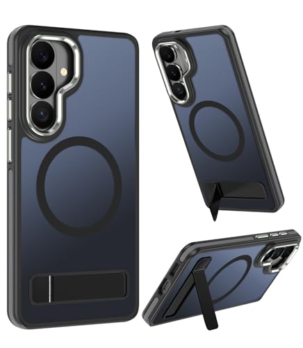 MAKAVO Magnetic for Samsung Galaxy S26 Case with Stand, Compatible with MagSafe, Slim Translucent Matte Military-Grade Drop Protection Phone Cover, Black