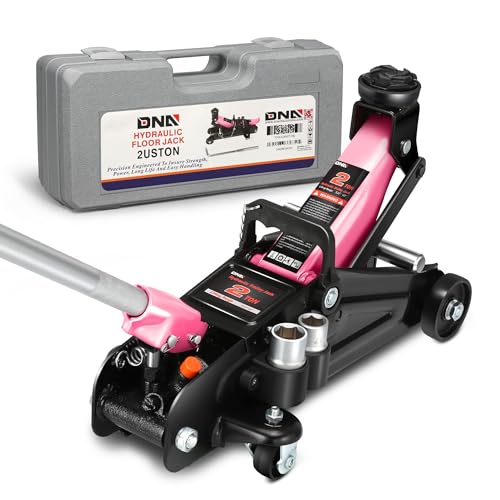 Image of DNA Motoring Floor Jack with Socket and Lock, Low Profile Hydraulic Trolley Jack for Cars Lift, 2 Ton (4000 lbs) Capacity, Lifting Range 5.12 inch-13 inch, Pink, TOOLS-00677-PK