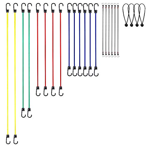 NoOne 25 pcs Heavy Duty Bungee Cords with Hooks in Jar, 100% Latex Core Elastic Strong Bungie Straps Set Assortment with a Drawstring 1416 inches Organizer Bag - Thumbnail 5