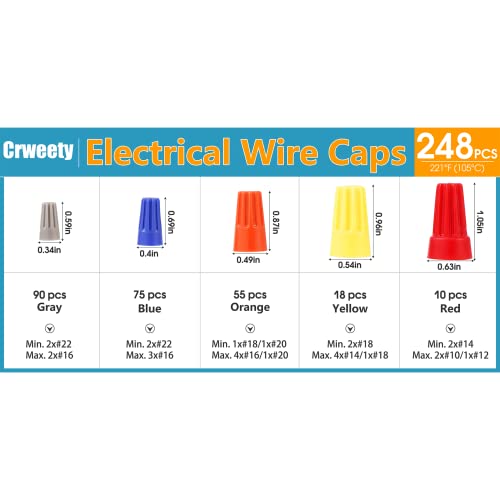image for Crweety 248 Pcs Wire Connectors Electrical Connectors Wire Caps Electr