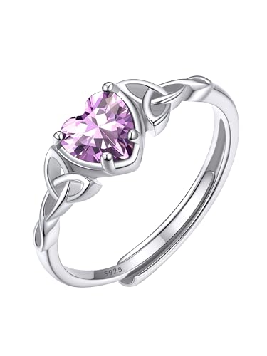 ChicSilver Bague Femme Argent Reglable,Anneau Ajustable avec Pierre Alexandrite en Forme Coeur Celtique,Bijoux Cadeau Femme Noel Anniversaire