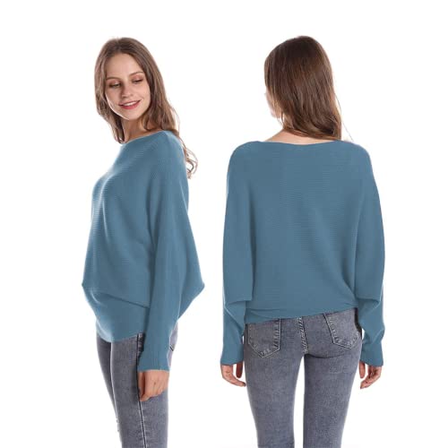 Image of FULIER Women Oversized Boat Neck Batwing Sleeves Dolman Knitted Sweaters Lightweight Pullovers Tops One Size