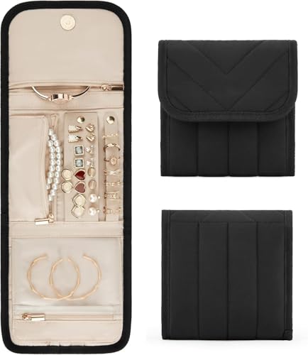 Image of Mrsdry Travel jewellery Storage pouch for Women Foldable Jewelry Organizer Roll for Necklaces, Earrings, Journey-Rings, Bracelets, Brooches, Portable - Black