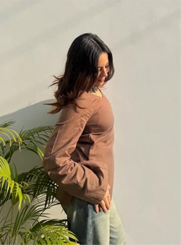 Image of ANNI Designer Short Kurti for Women Solid Design | V Neck Full Sleeve Kurti Tops for Women | Stylish Kurtis & Short Kurtis for Woman | Casual Kurti with Jeans | Kurtas for Woman