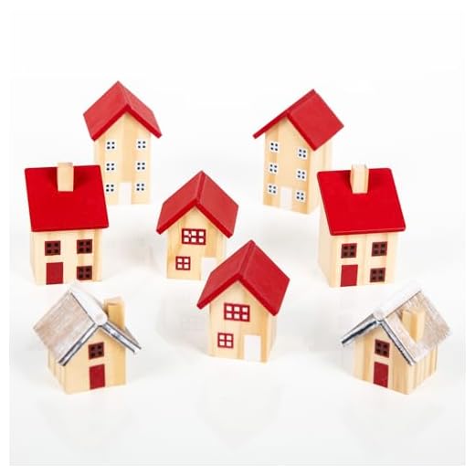 Logbuch-Verlag 8 pequeñas casas decorativas de madera, diseño de ciudad, 4-6 cm, color rojo
